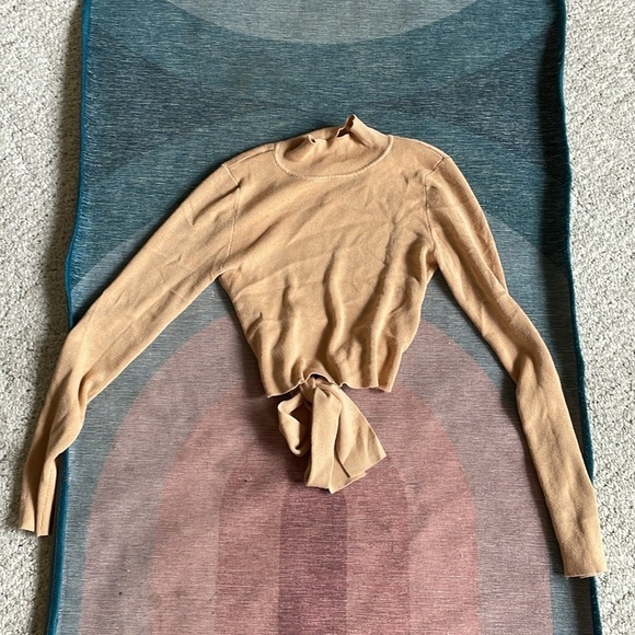 Hazel Moon Tan Turtleneck Sweater with Open Tie Detail At Back - Picture 4 of 6